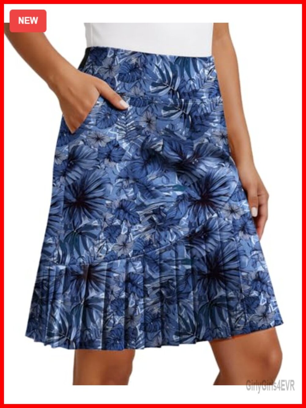 Knee Length Pleated Golf Skirt with Built-in Shorts High Waisted Tummy Control